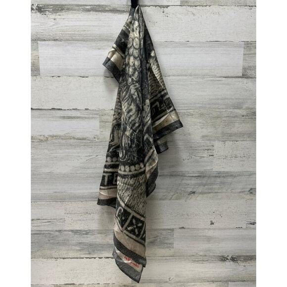 Johnny Was Silk Scarf square 33” French France Stamp Gray - Picture 2 of 2